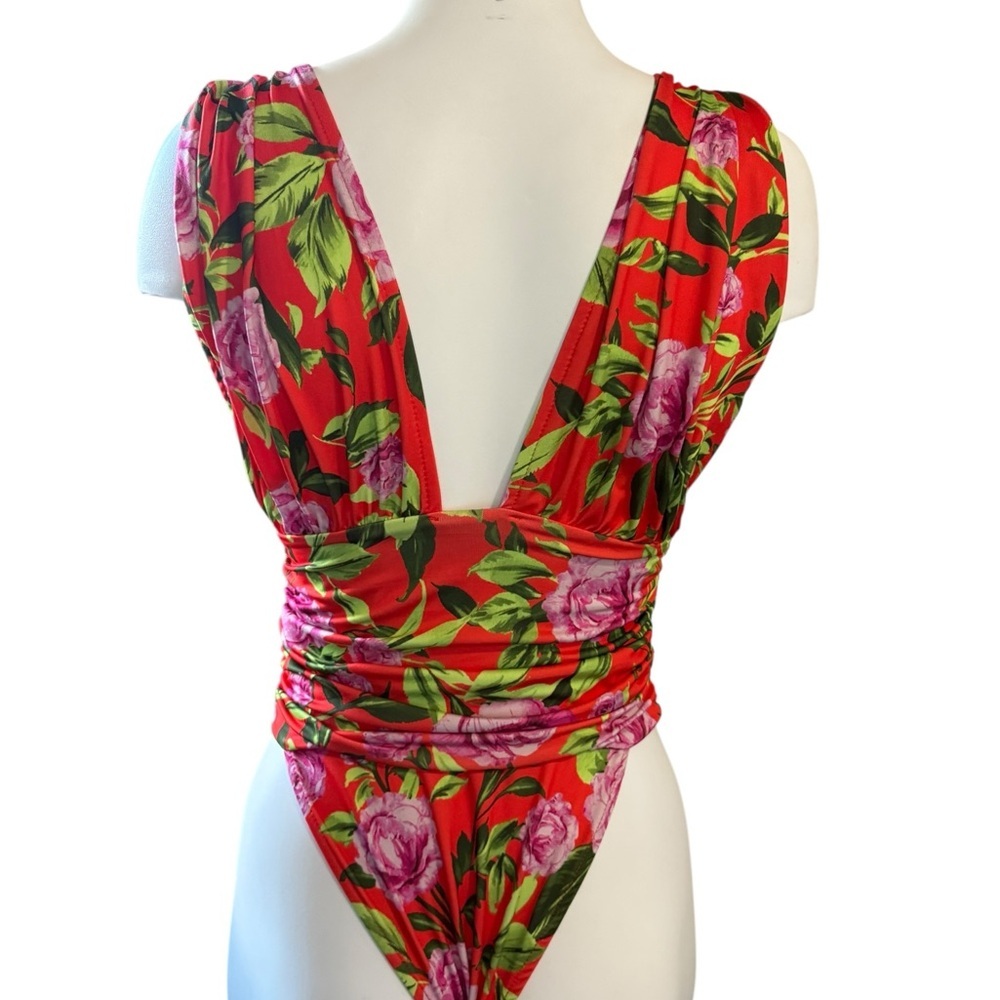 NWOTS Zara Women’s Multicolor Floral Draped Ruched Cutout Leotard Body Suit Sz S - Picture 5 of 7
